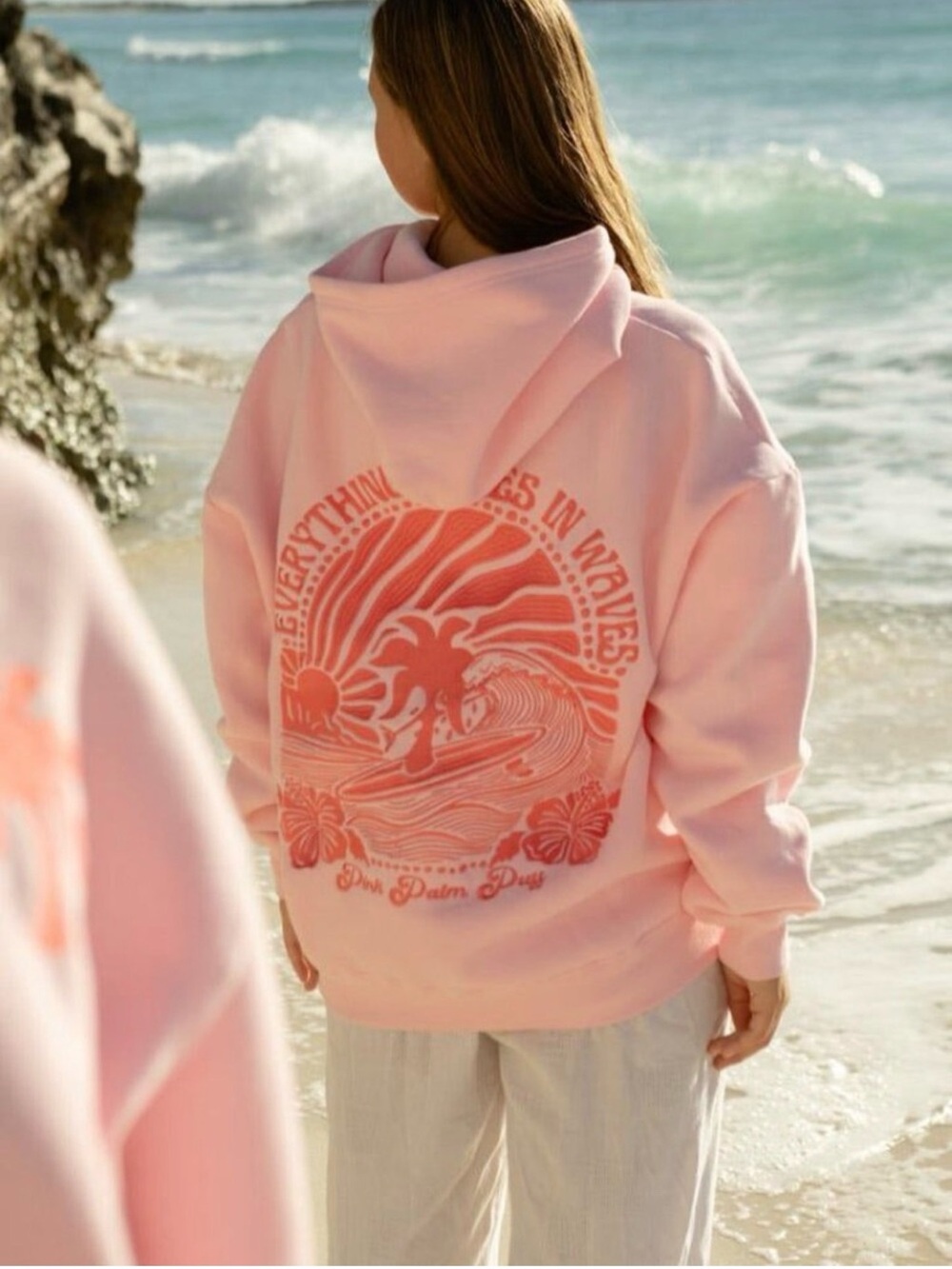 NWT Pink Palm Puff “Everything comes in waves” Pink Hoodie Size S